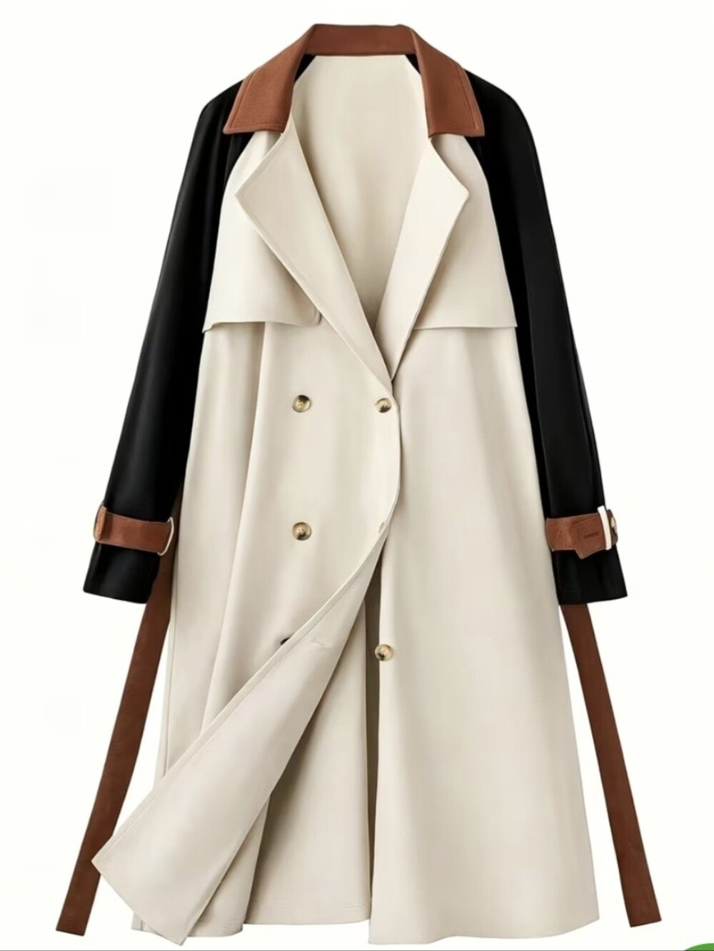 Women's Color-Block Patchwork Trench, Notched Lapel Double-Breasted Tie-Waist